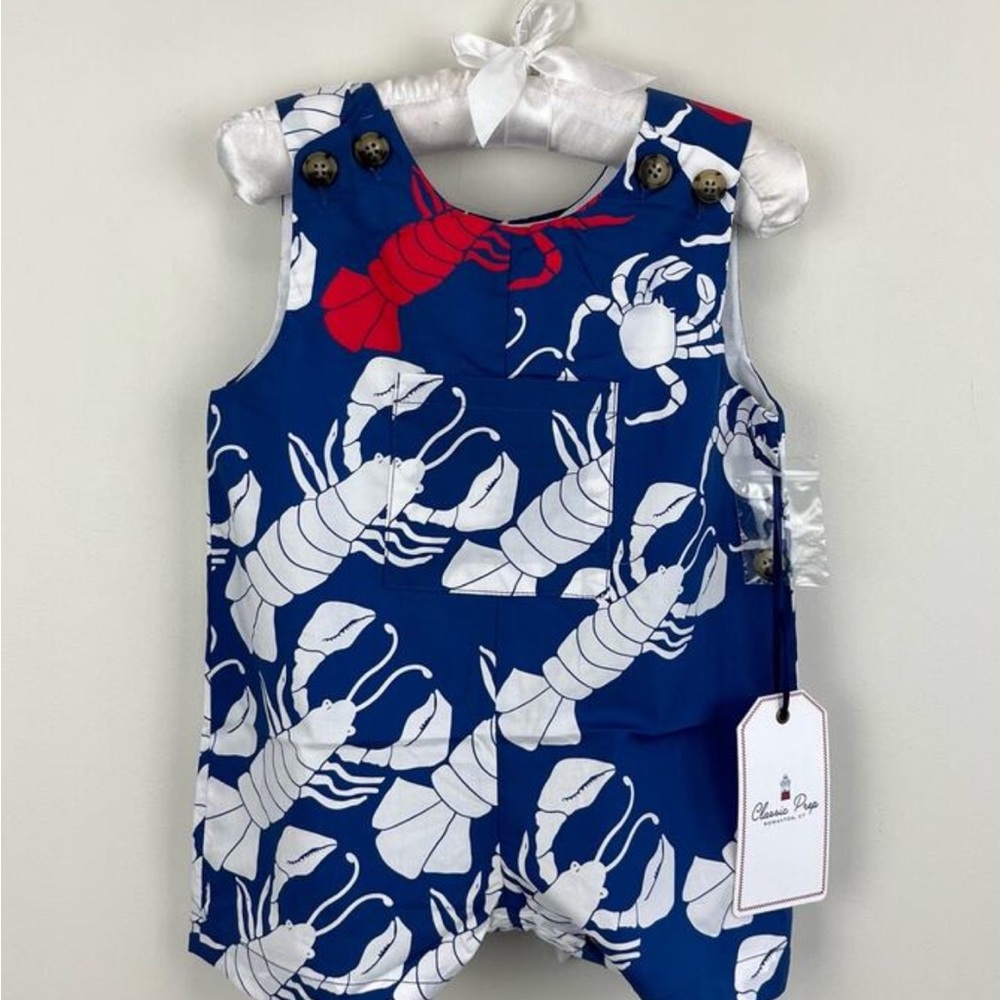 Classic Prep Blue and White Lobster Romper